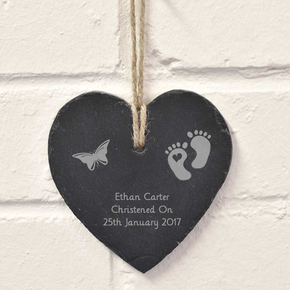 Personalised Hanging Slate Heart - Christening Gift - Click Image to Close