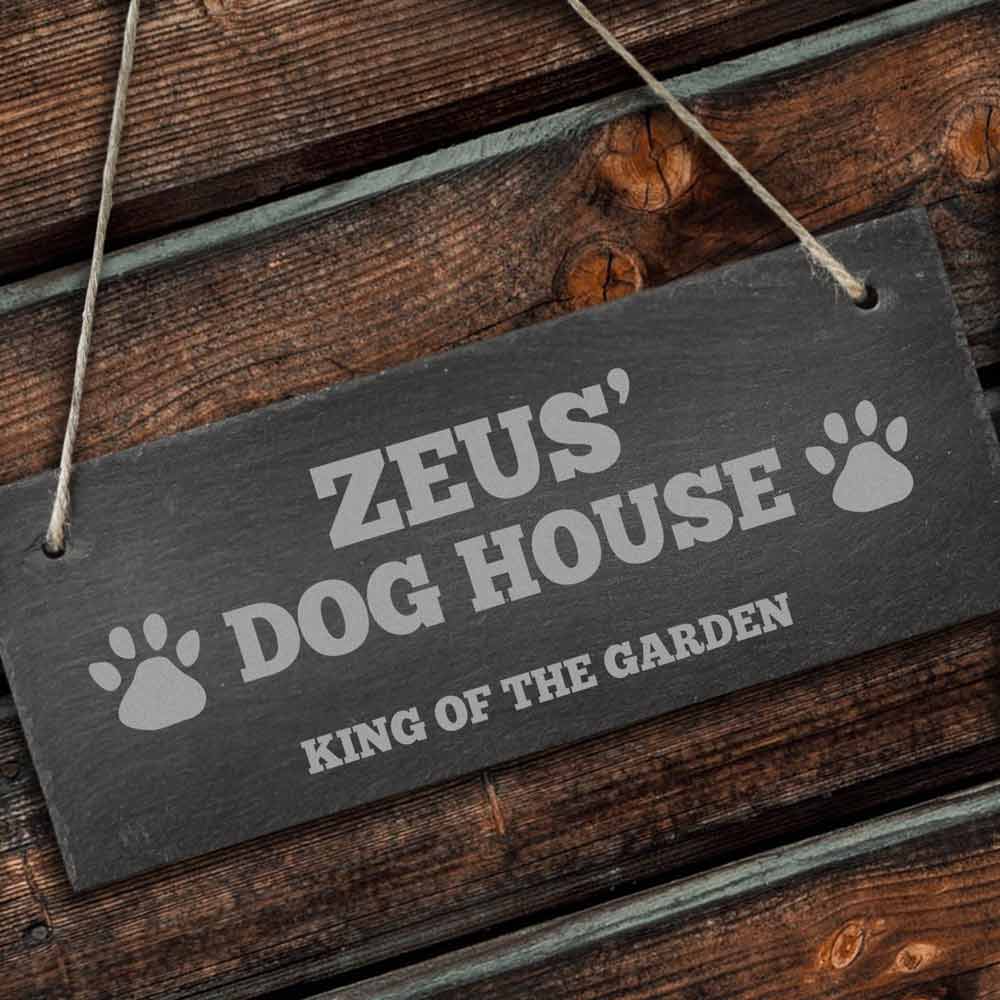 Personalised Hanging Slate Sign - Dog House - Click Image to Close