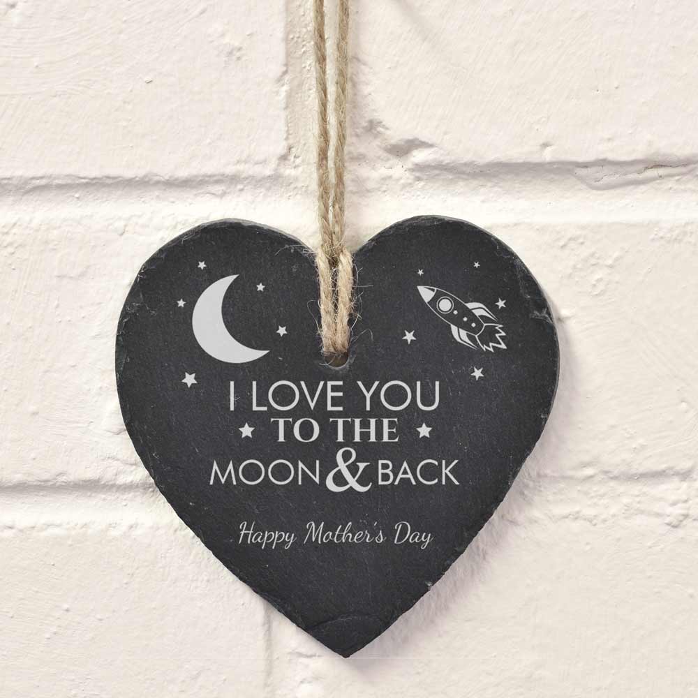 Personalised Slate Love You To The Moon And Back Hanging Heart - Click Image to Close