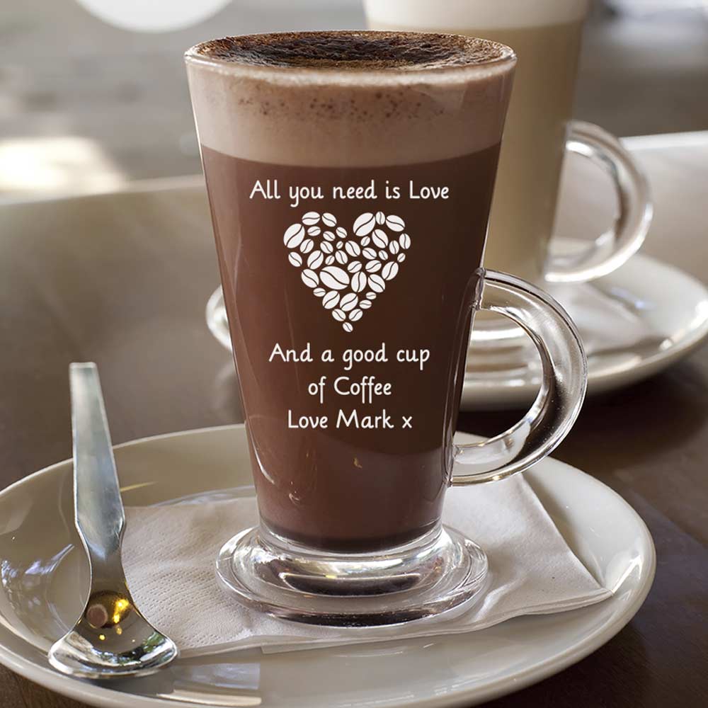 Personalised Love Heart Coffee Glass - Click Image to Close