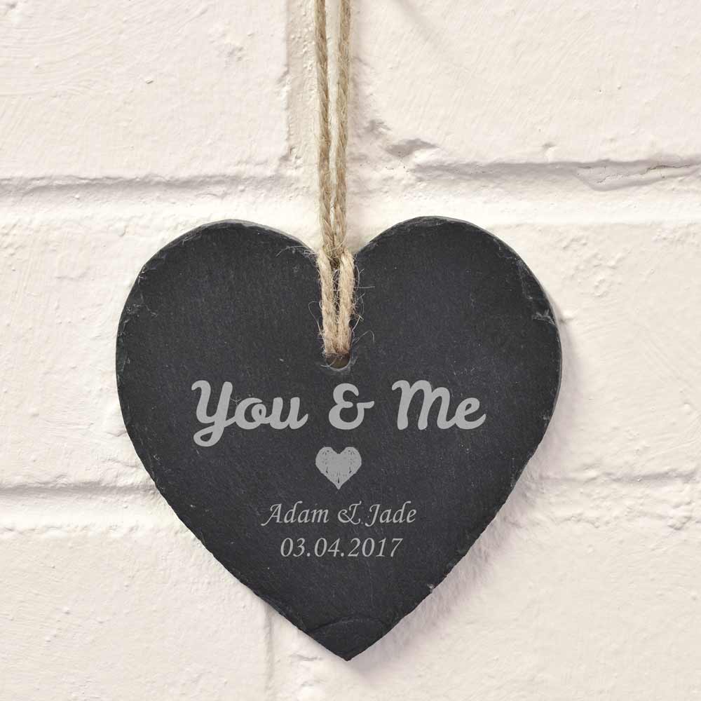 Personalised Hanging Heart Slate For You And Me - Click Image to Close
