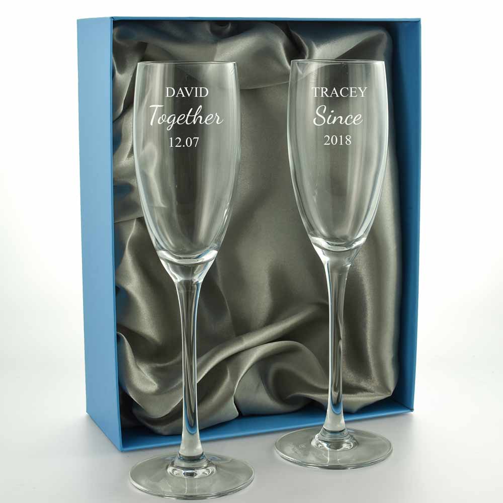 Personalised Pair of 'Together Since' Champagne Flutes - Click Image to Close