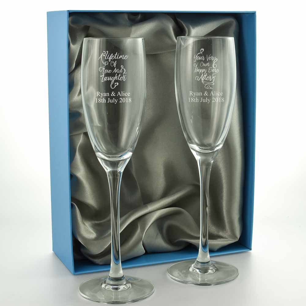 Set Of Personalised Happy Ever After Champagne Flutes - Click Image to Close