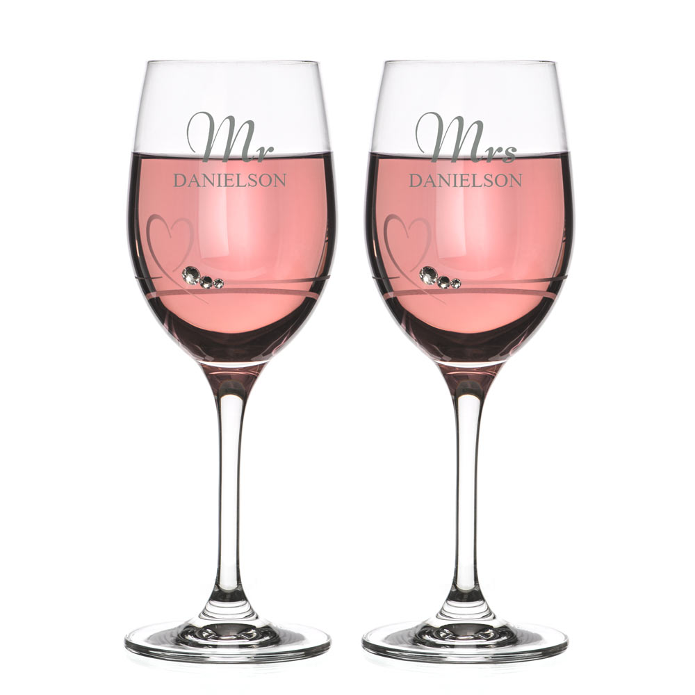 Personalised Mr And Mrs Petite Wine Glass Set - Click Image to Close