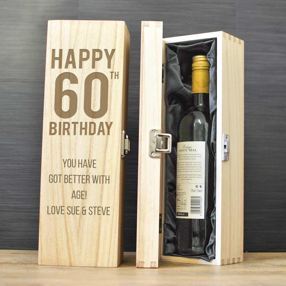Happy 60th Birthday Personalised Wine Box - Click Image to Close