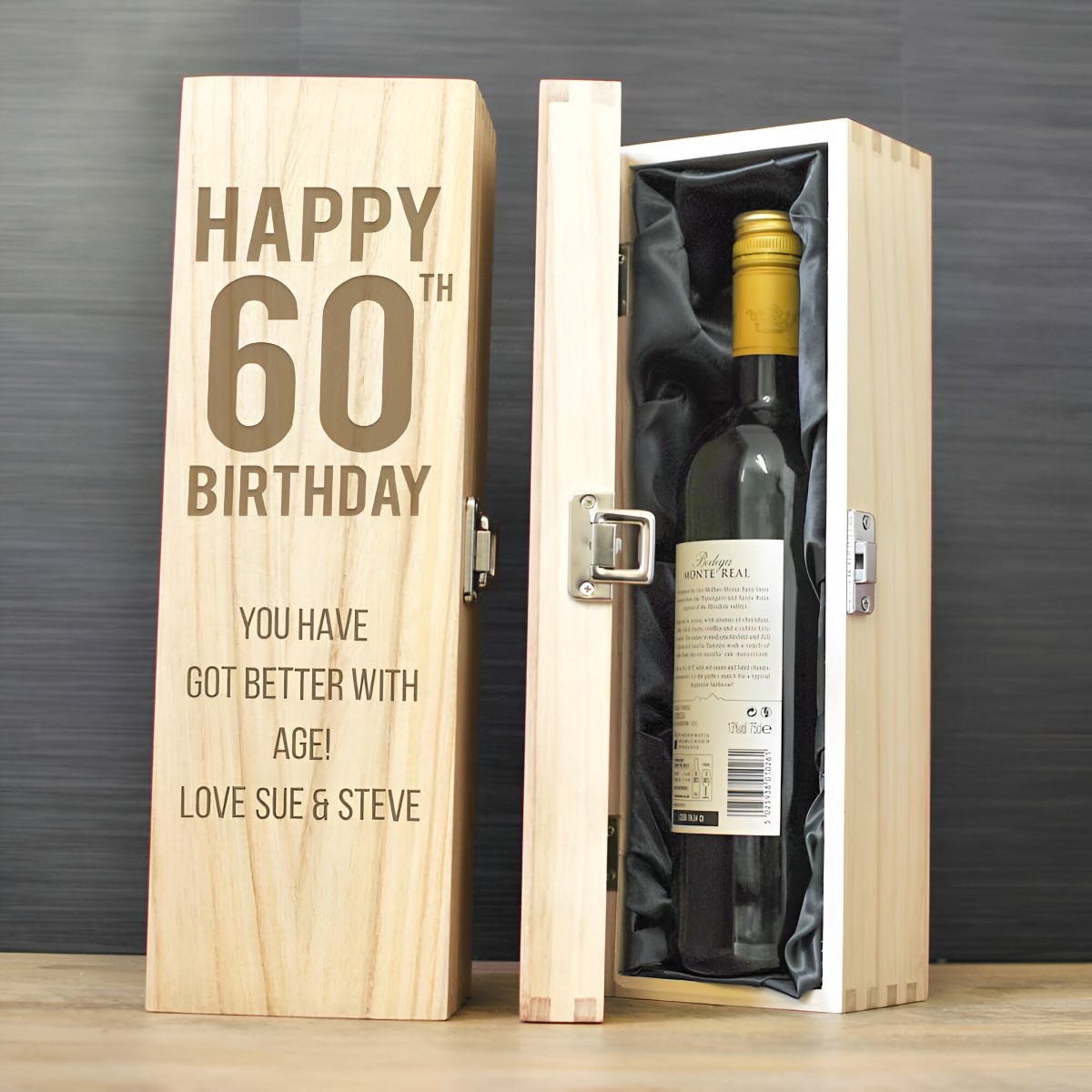 Happy 60th Birthday Personalised Wine Box - Click Image to Close