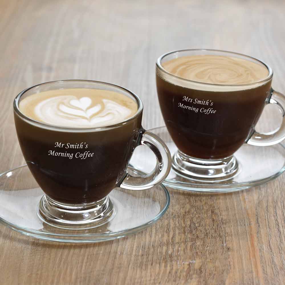 Personalised Cappuccino Glass And Saucer Set - Click Image to Close