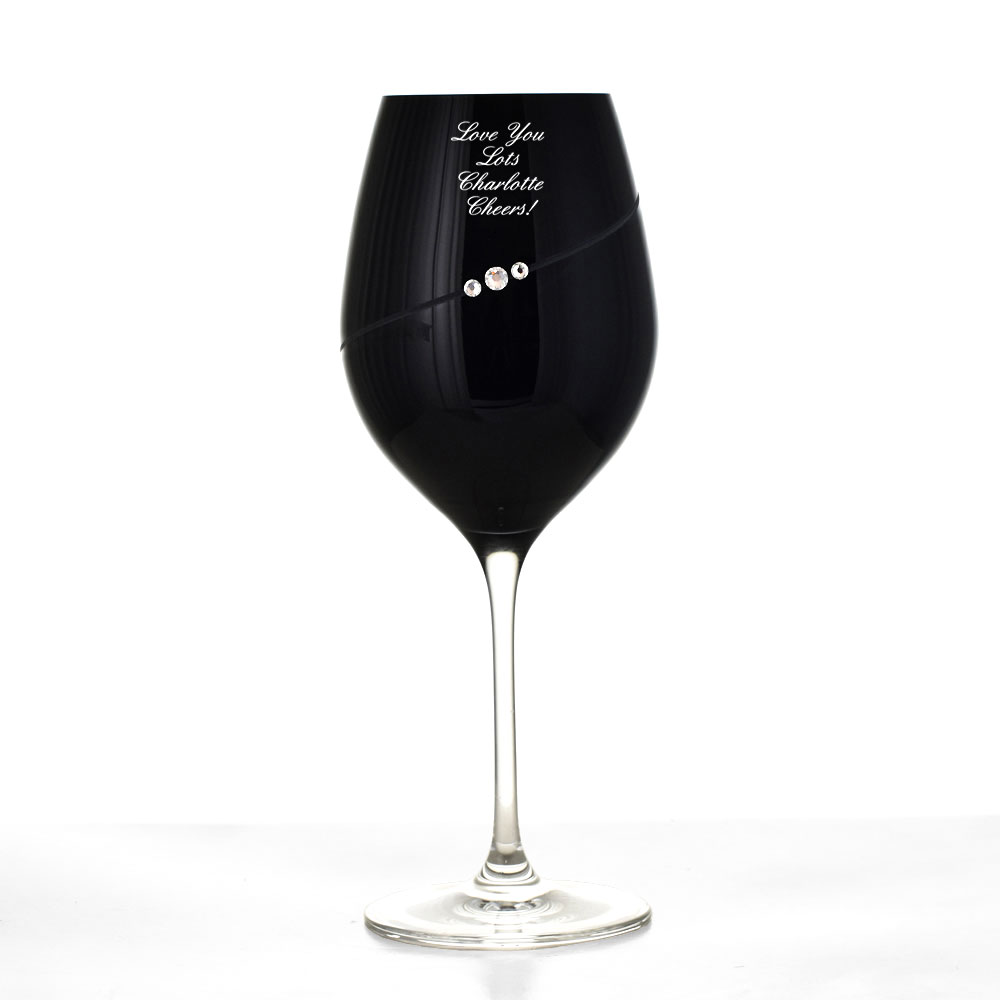 Personalised Single Black Wine Glass With Swarovski Elements - Click Image to Close