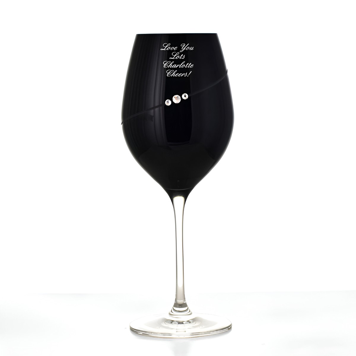 Personalised Single Black Wine Glass With Swarovski Elements - Click Image to Close