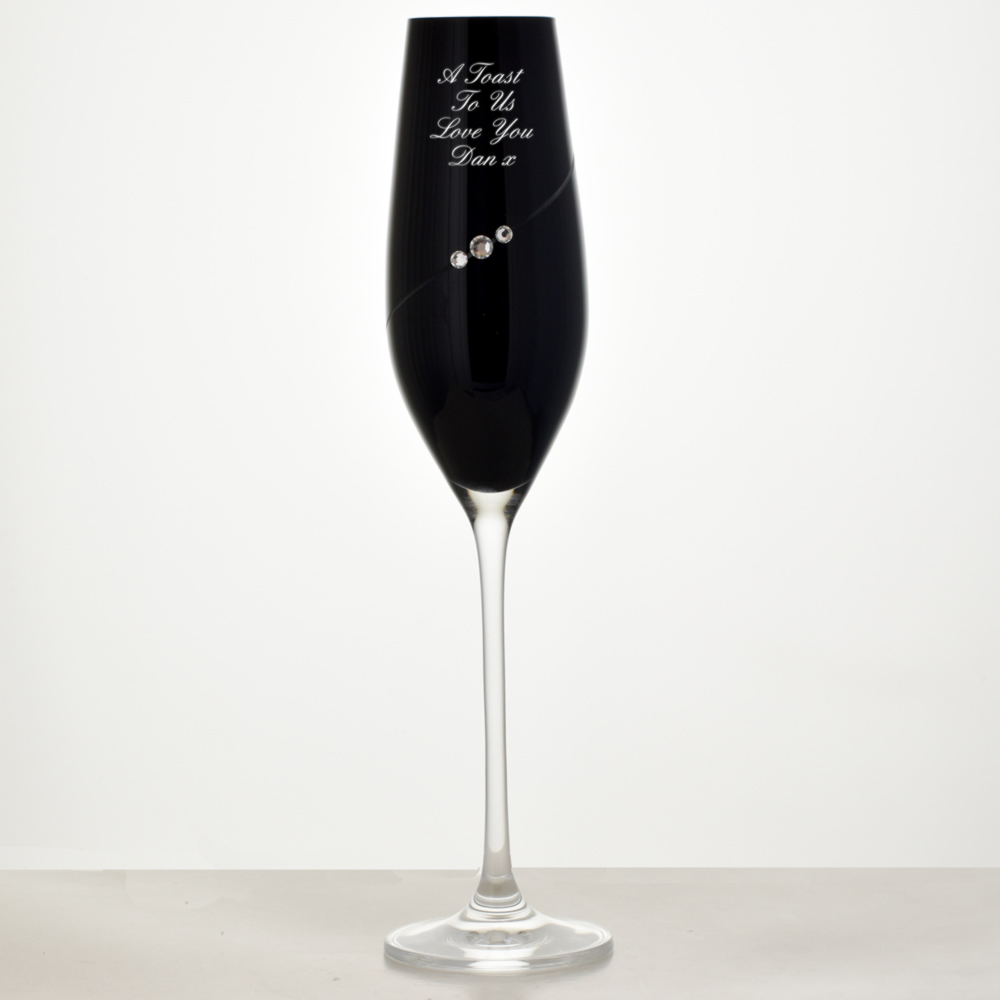 Personalised Single Black Champagne Glass With Swarovski Elements - Click Image to Close