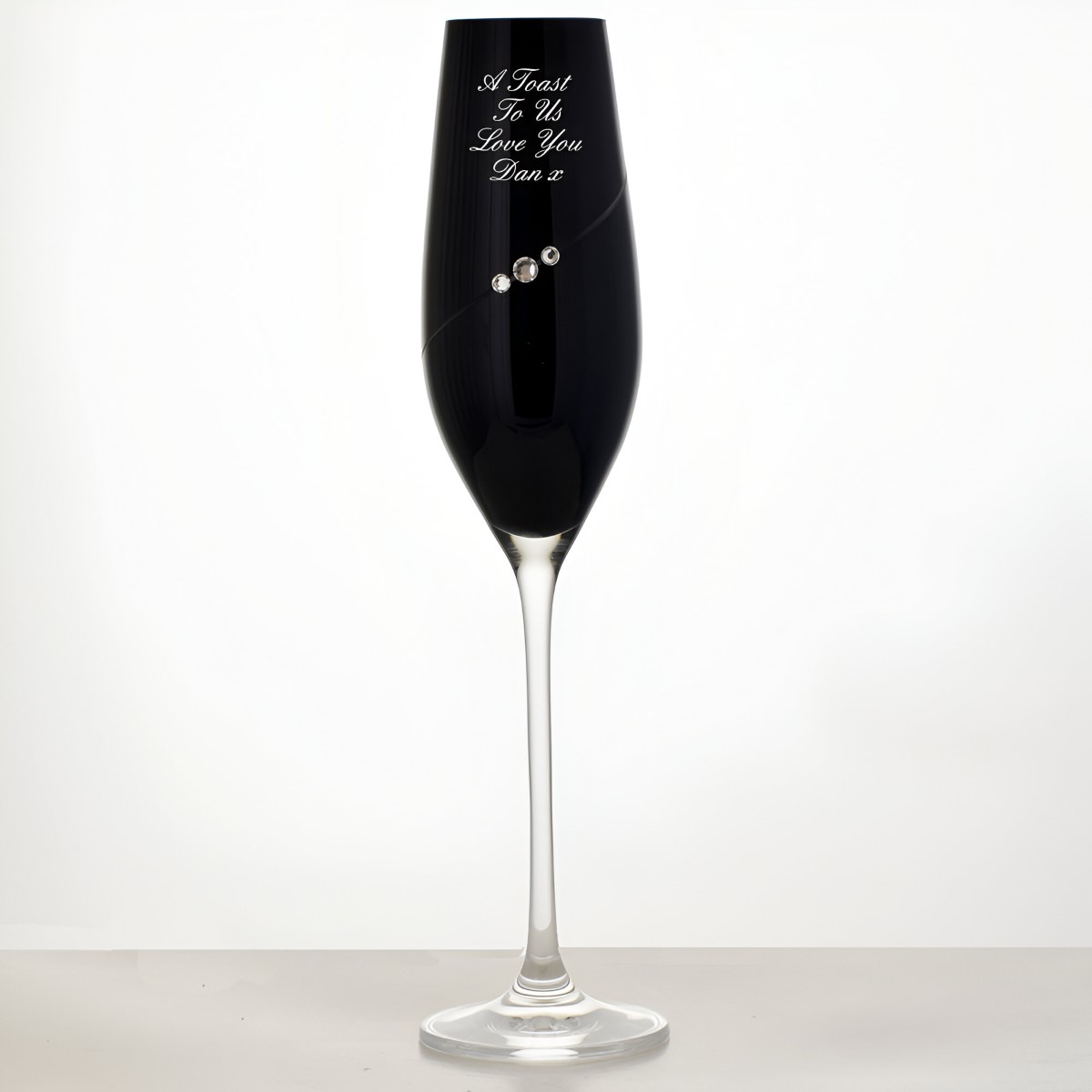 Personalised Single Black Champagne Glass With Swarovski Elements - Click Image to Close