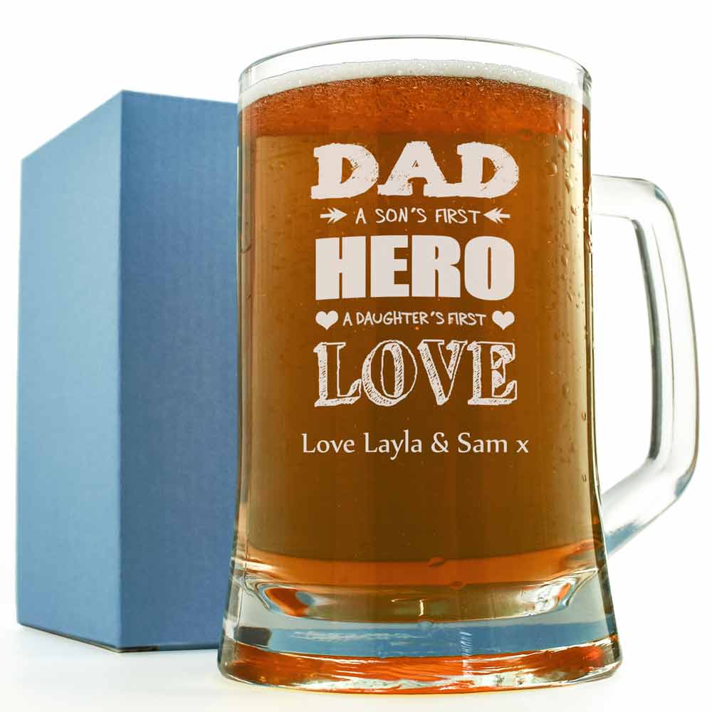 Personalised Pint Tankard - A Son's First Hero A Daughter's First Love - Click Image to Close