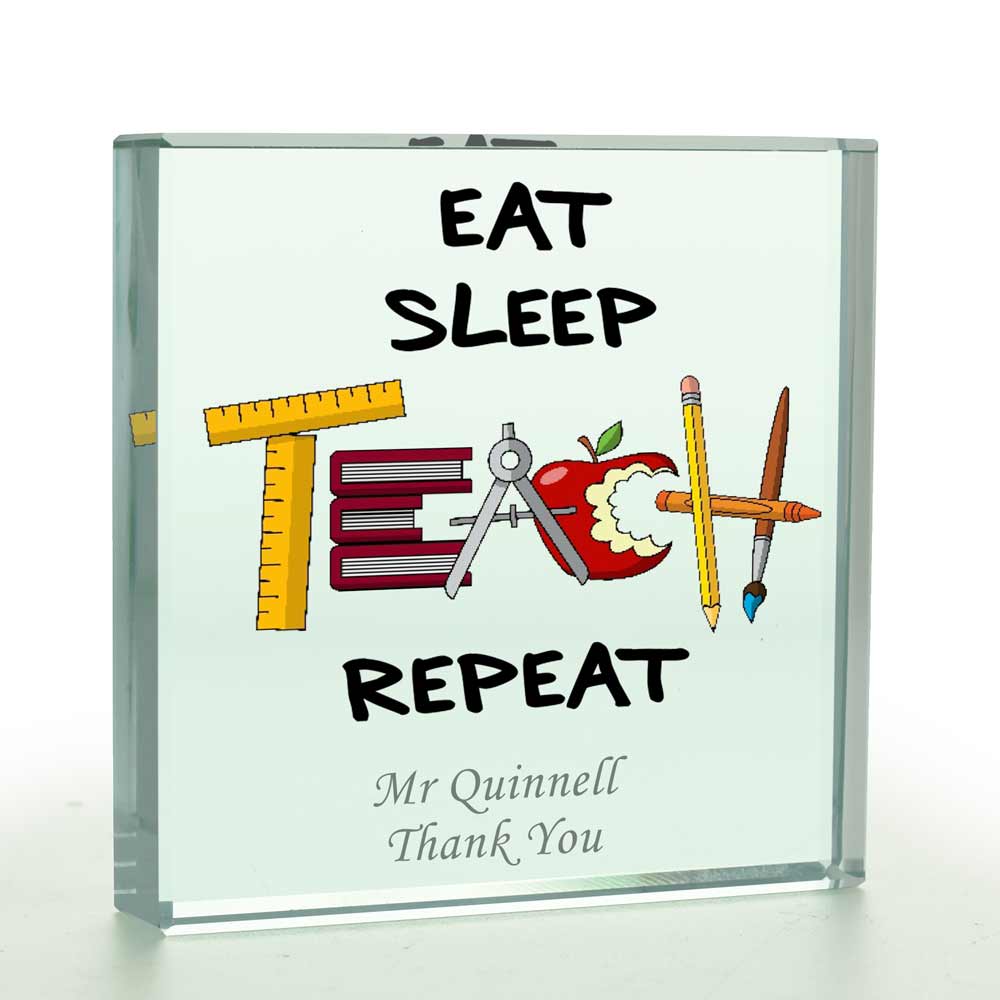 Personalised Eat Sleep Teach Glass Token - Click Image to Close