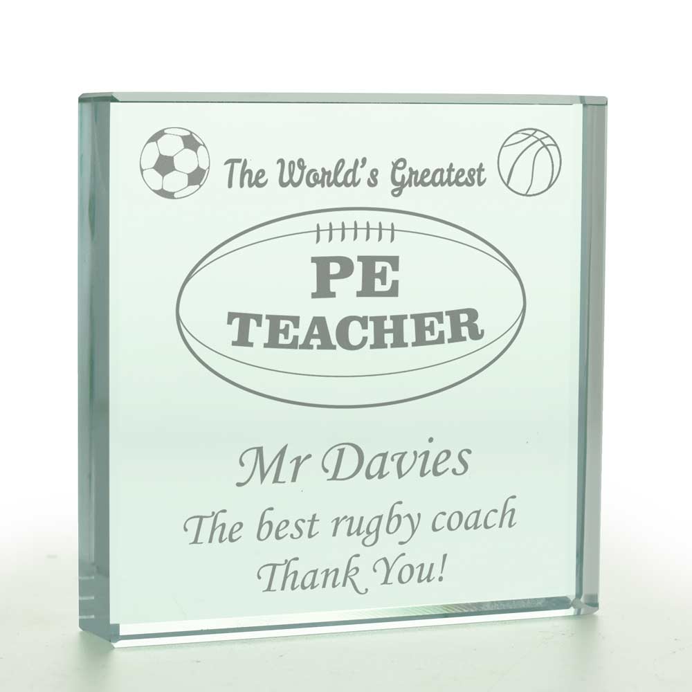 The World's Greatest PE Teacher Personalised Glass Token - Click Image to Close