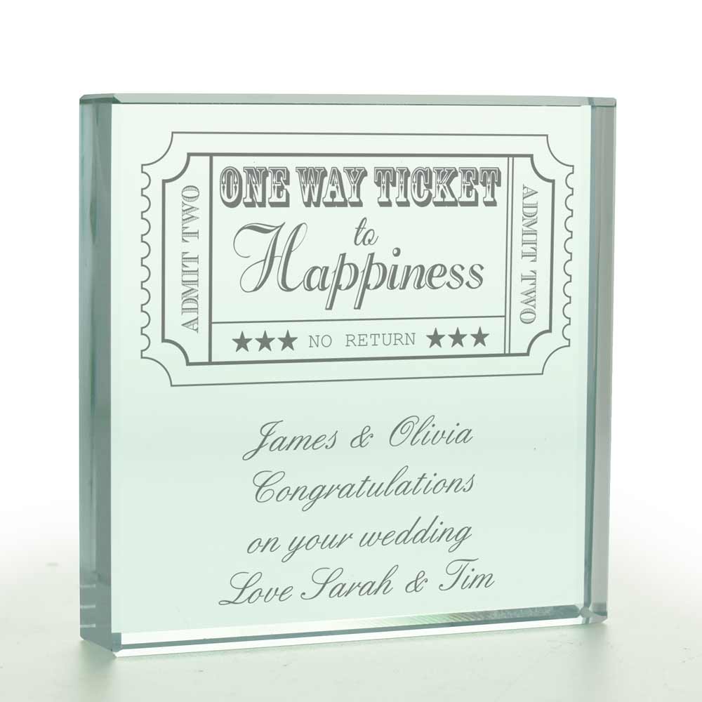 Personalised One Way Ticket To Happiness Glass Token - Click Image to Close
