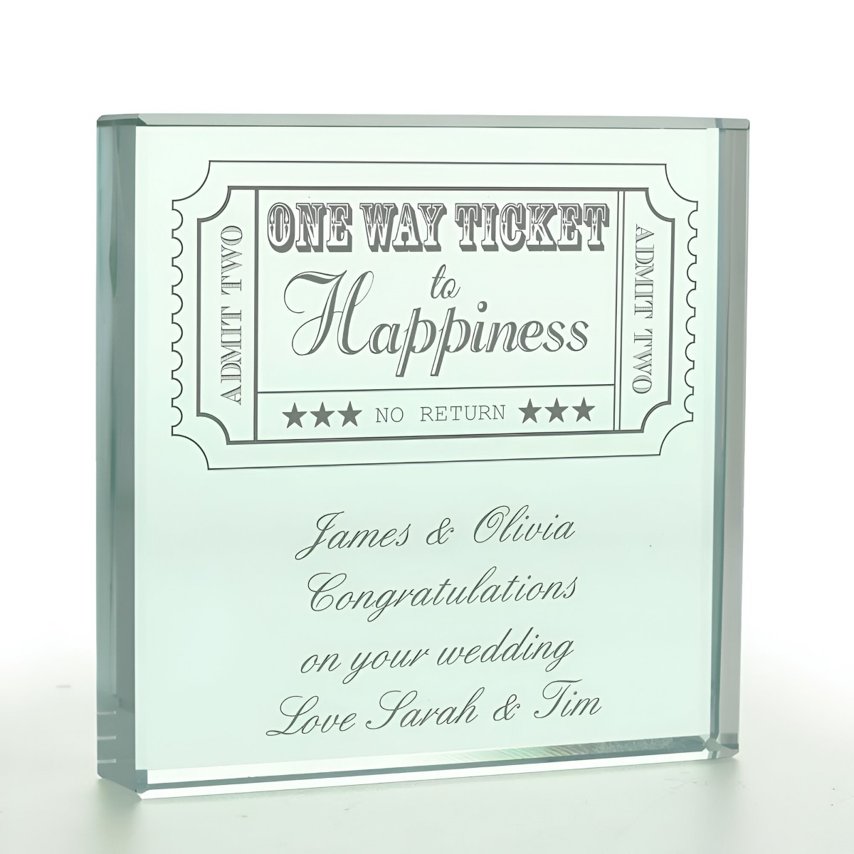 Personalised One Way Ticket To Happiness Glass Token - Click Image to Close