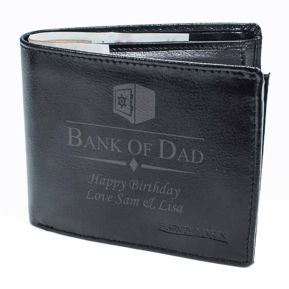 Personalised Bank Of Dad Black Leather Wallet - Click Image to Close