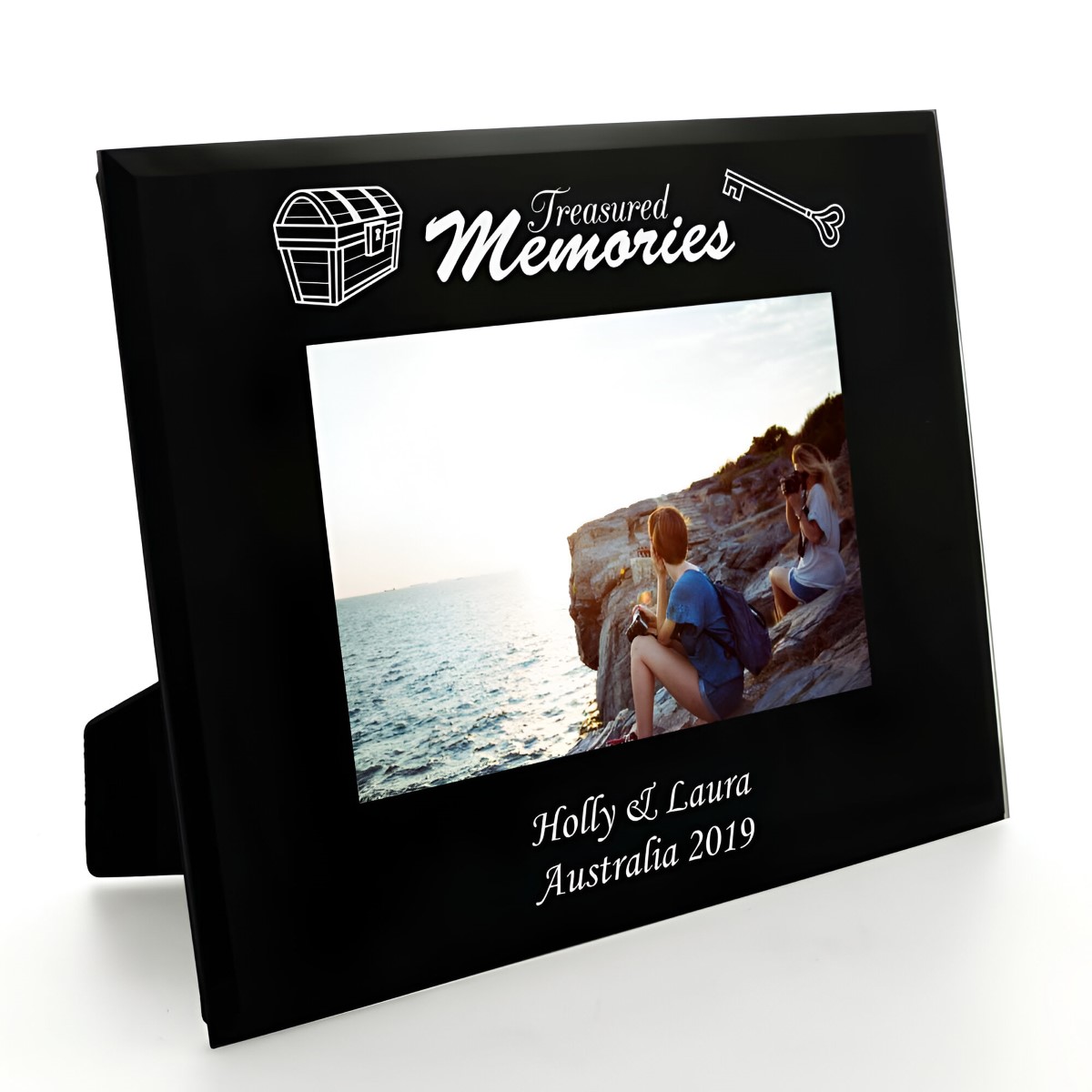 Personalised Treasured Memories Black Glass Photo Frame