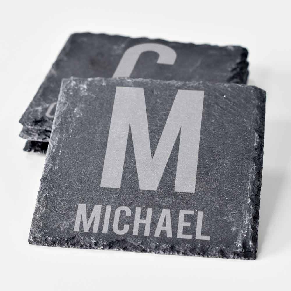 Personalised Set Of Slate Coasters Any Initial And Name - Click Image to Close
