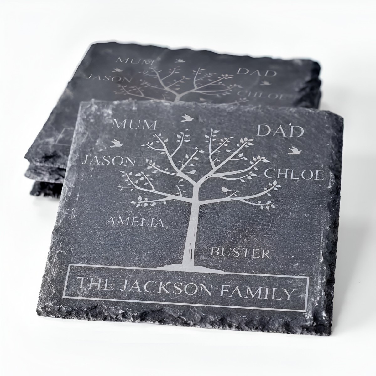 Personalised Family Tree Slate Coaster Set - Click Image to Close