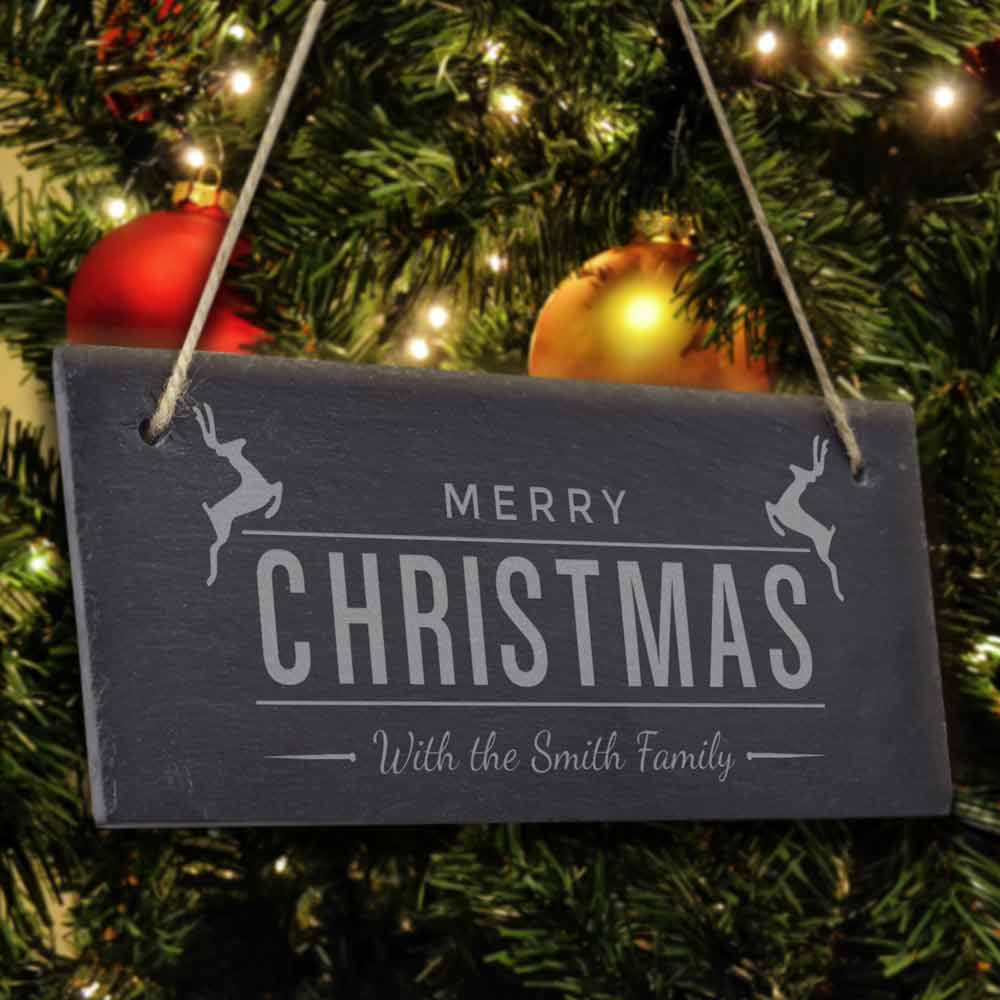 Personalised Merry Christmas Hanging Slate Sign - Click Image to Close