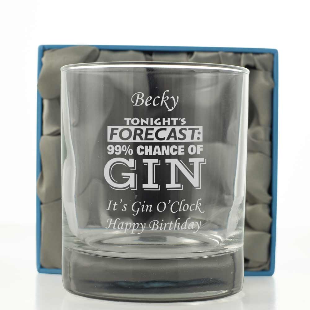 Personalised 99% Chance Of Gin Glass Tumbler - Click Image to Close