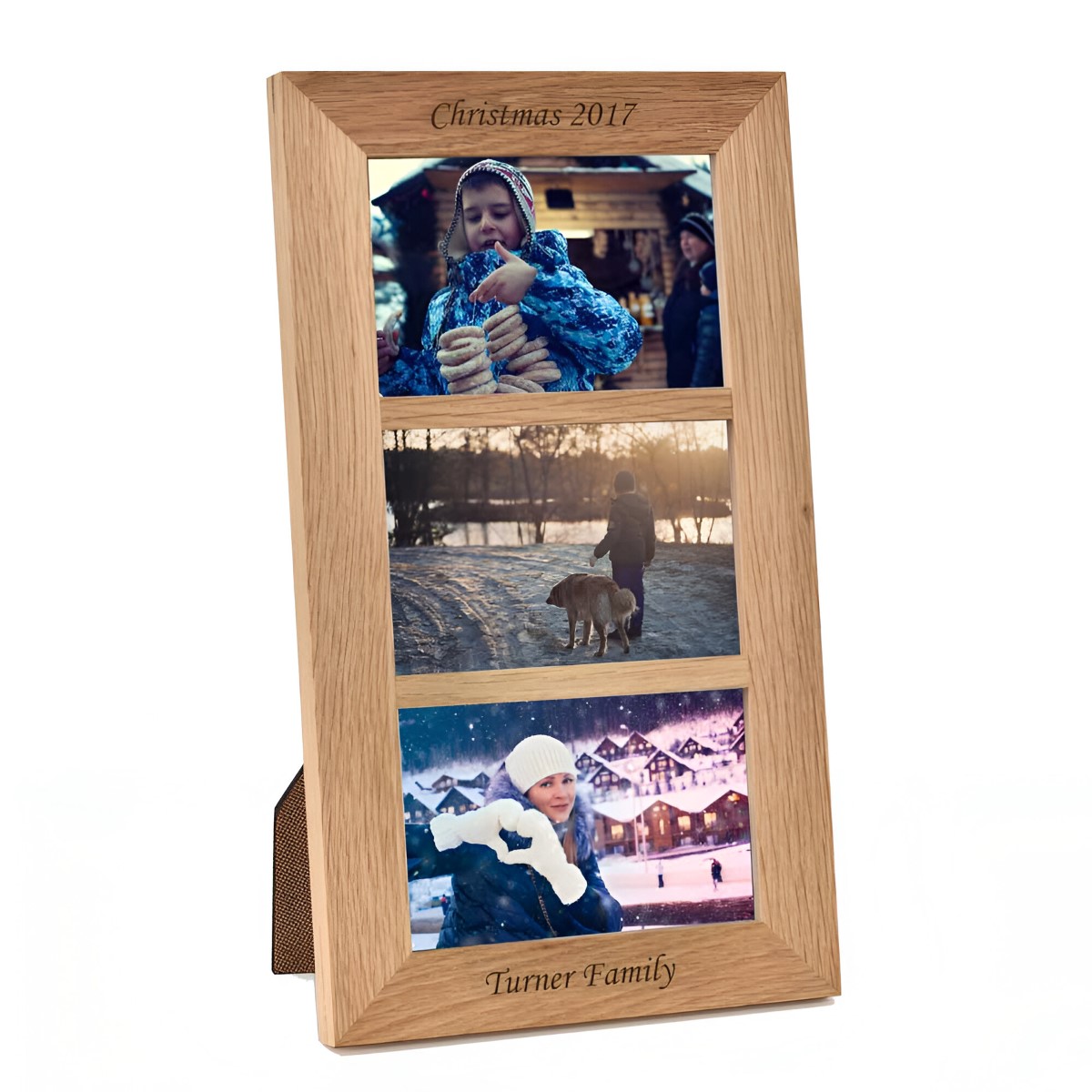 Personalised Triple Aperture Portrait Oak Wooden Frame - Click Image to Close