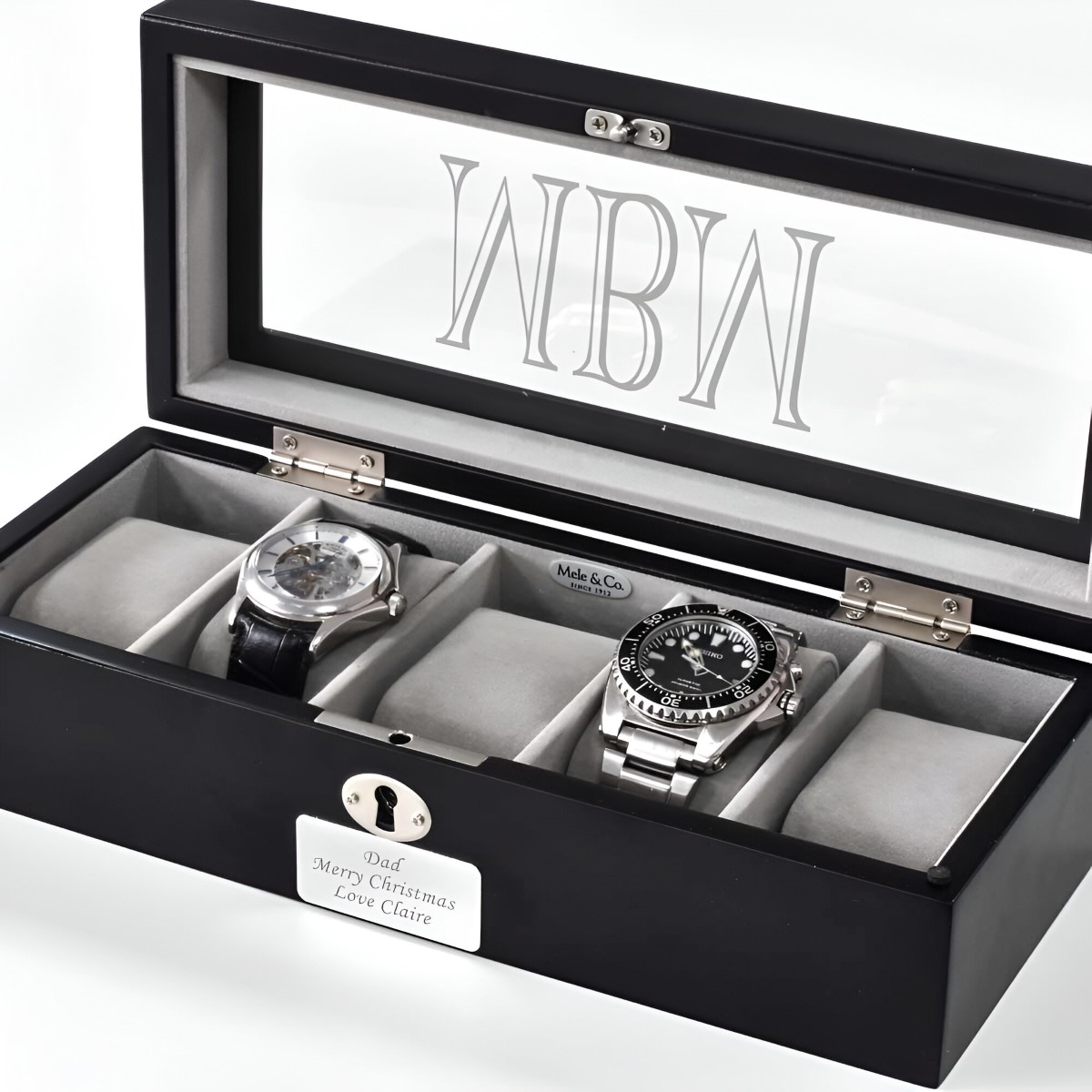 Personalised Luxury Black Watch Box - Click Image to Close