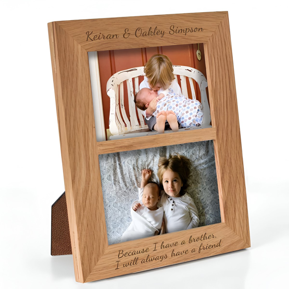 Personalised Oak Portrait Double Photo Frame - Click Image to Close