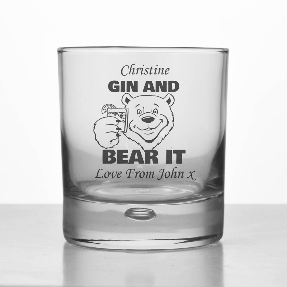 Personalised Gin And Bear It Glass Tumbler - Click Image to Close