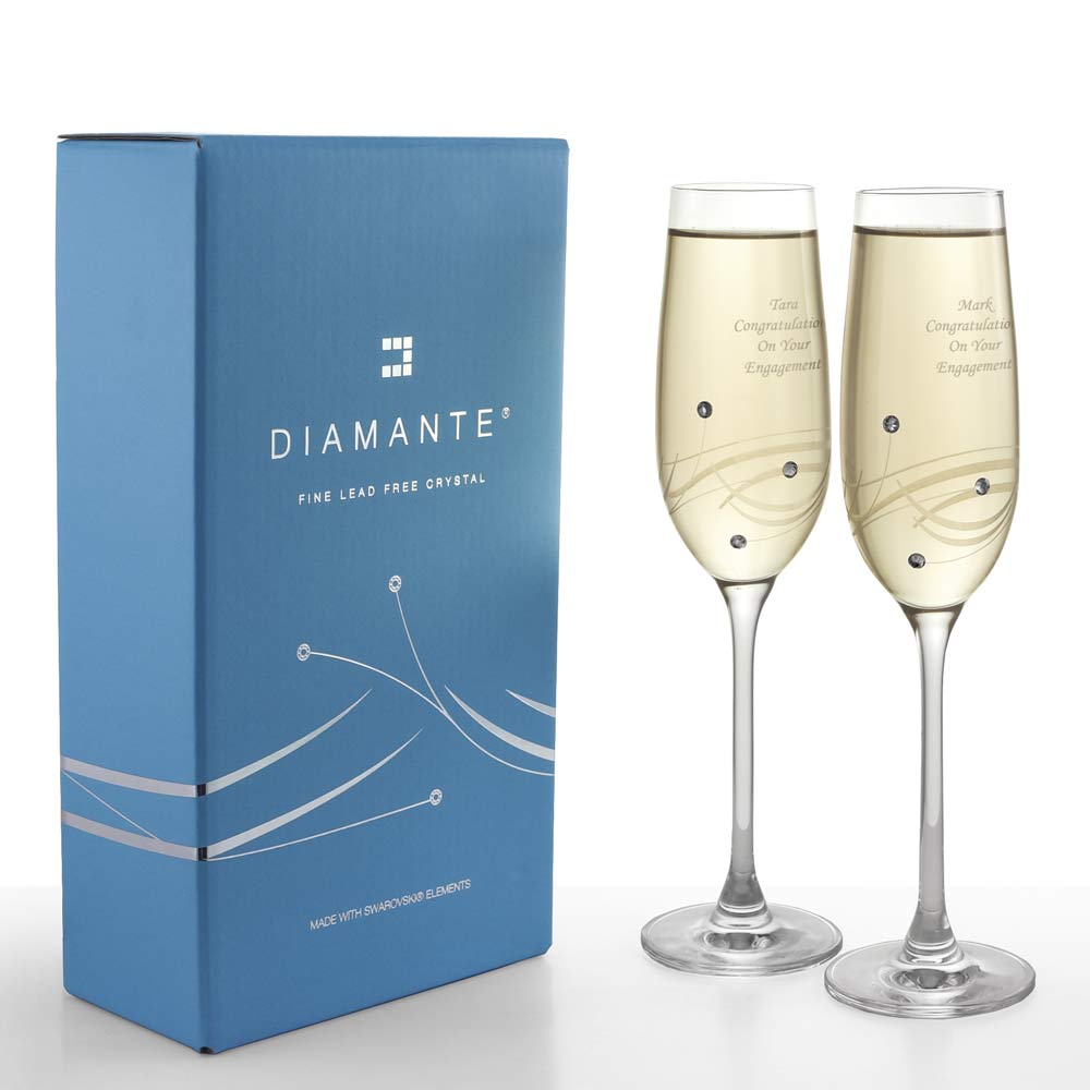 Personalised Pair Petite Lunar Champagne Flutes With Swarovski Elements - Click Image to Close