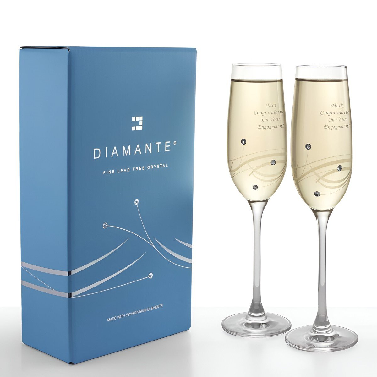 Personalised Pair Petite Lunar Champagne Flutes With Swarovski Elements - Click Image to Close