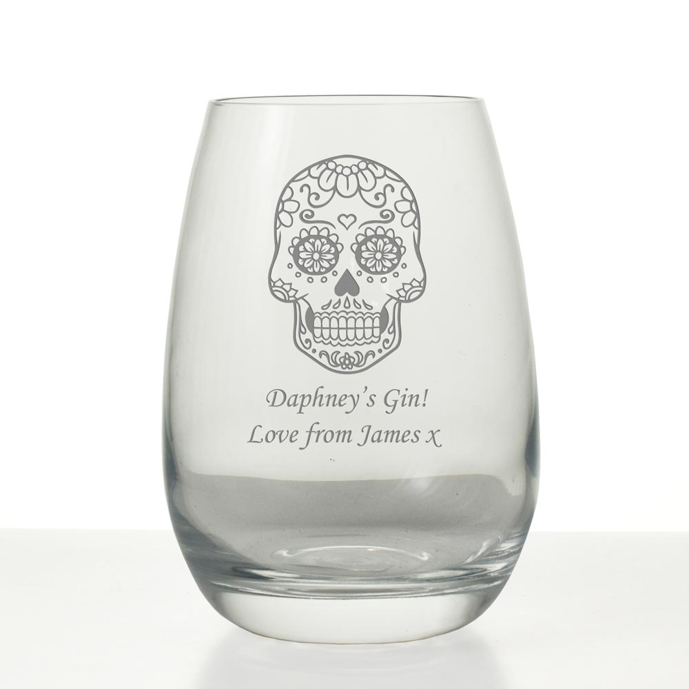 Personalised Floral Sugar Skull Gin Glass - Click Image to Close