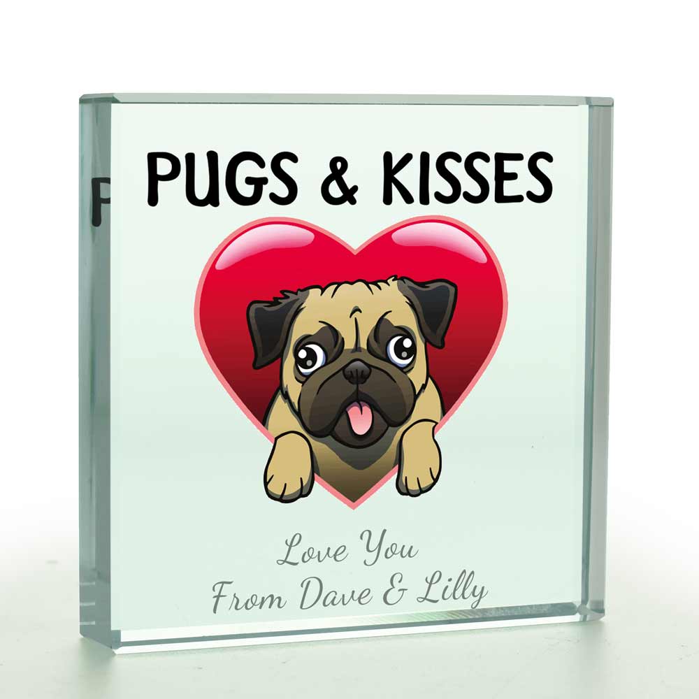 Personalised Pugs And Kisses Glass Token - Click Image to Close