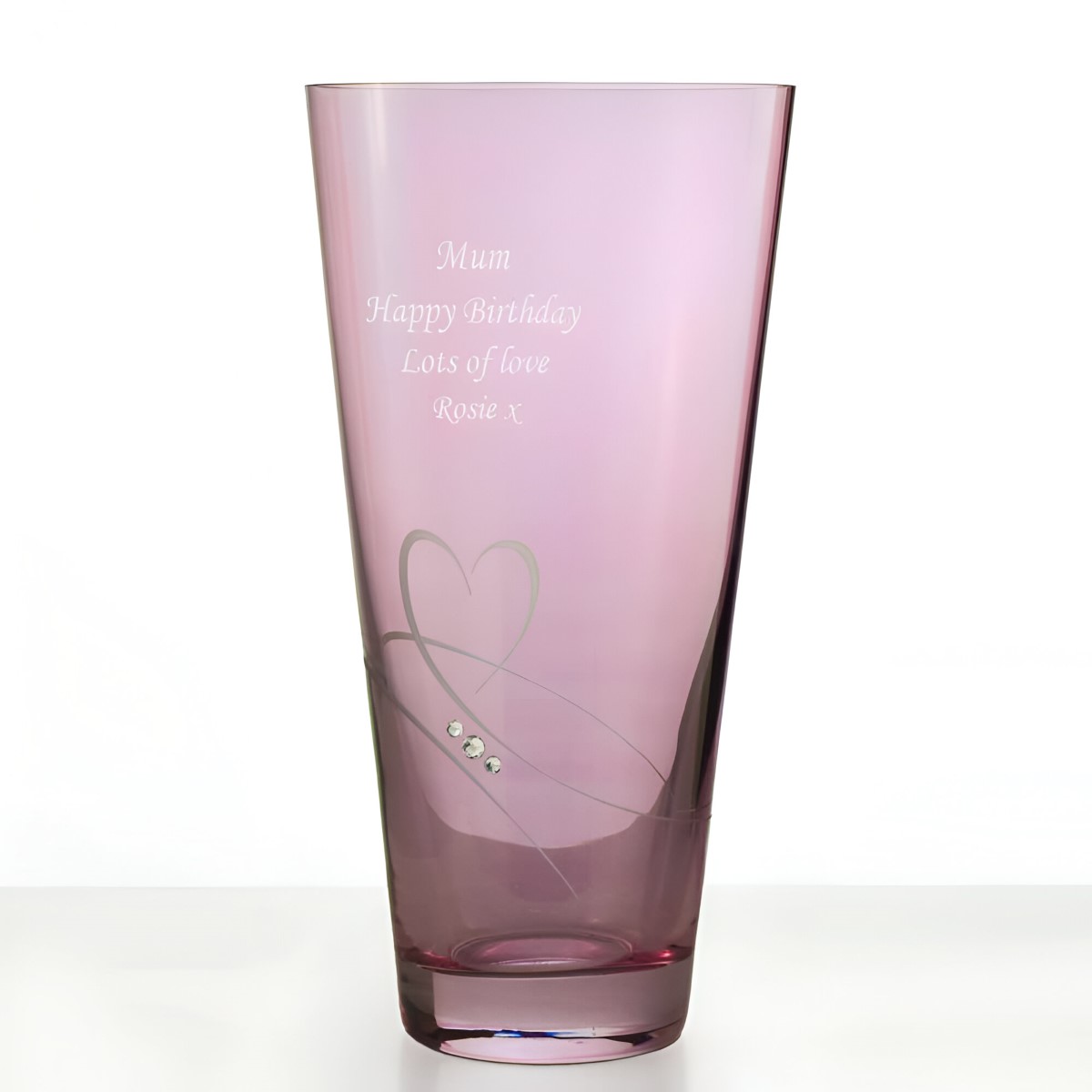 Personalised Pink Heart Vase With Swarovski Crystal Elements