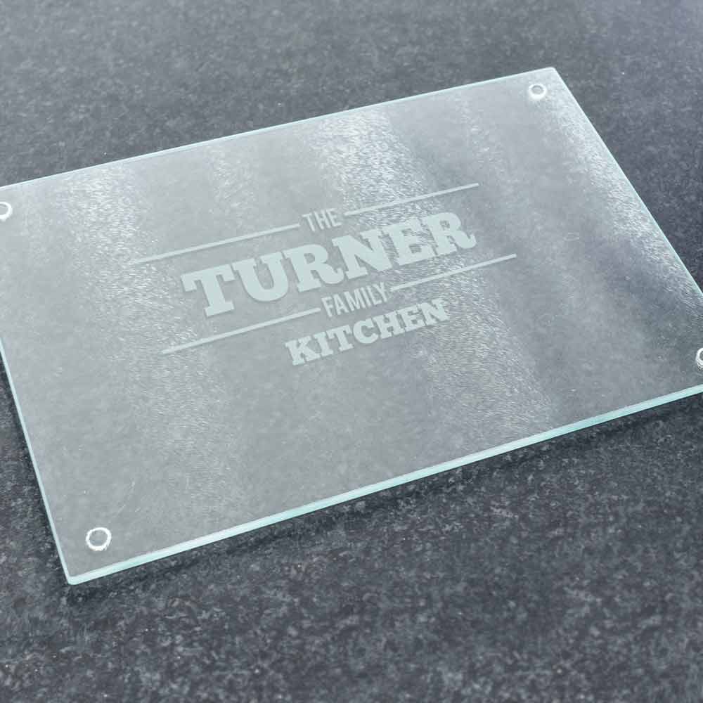 Personalised Family Name Glass Chopping Board - Click Image to Close