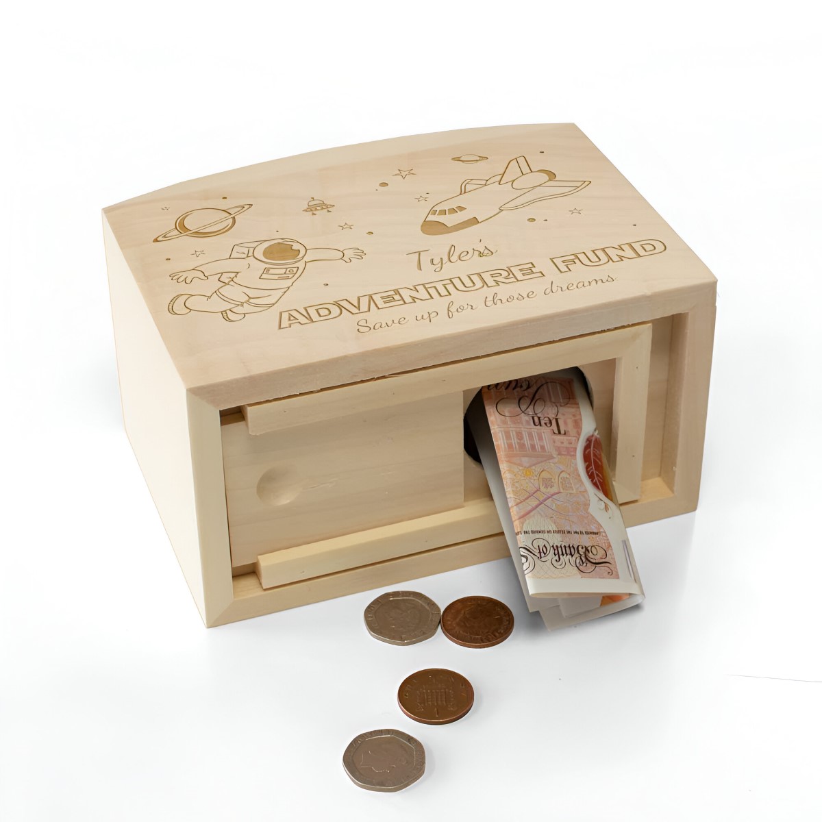 Personalised Space Adventure Fund Wooden Money Box Personalised Space Adventure Fund Wooden Money Box