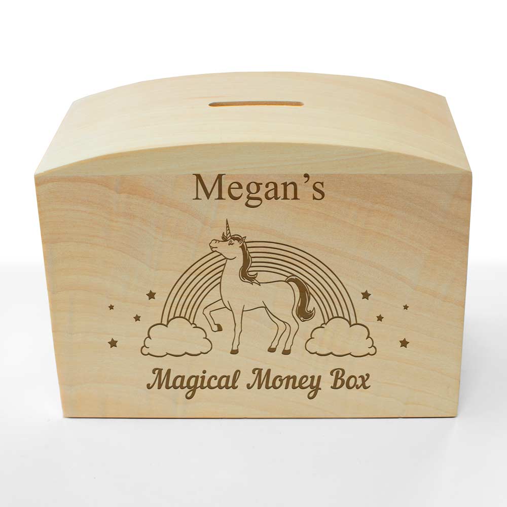 Personalised Unicorn Wooden Money Box - Click Image to Close