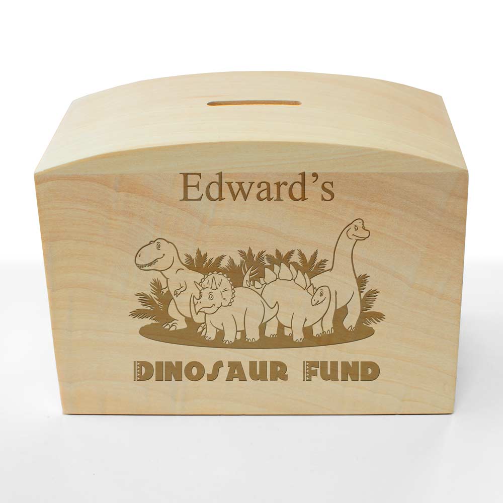 Personalised Dinosaur Wooden Money Box - Click Image to Close
