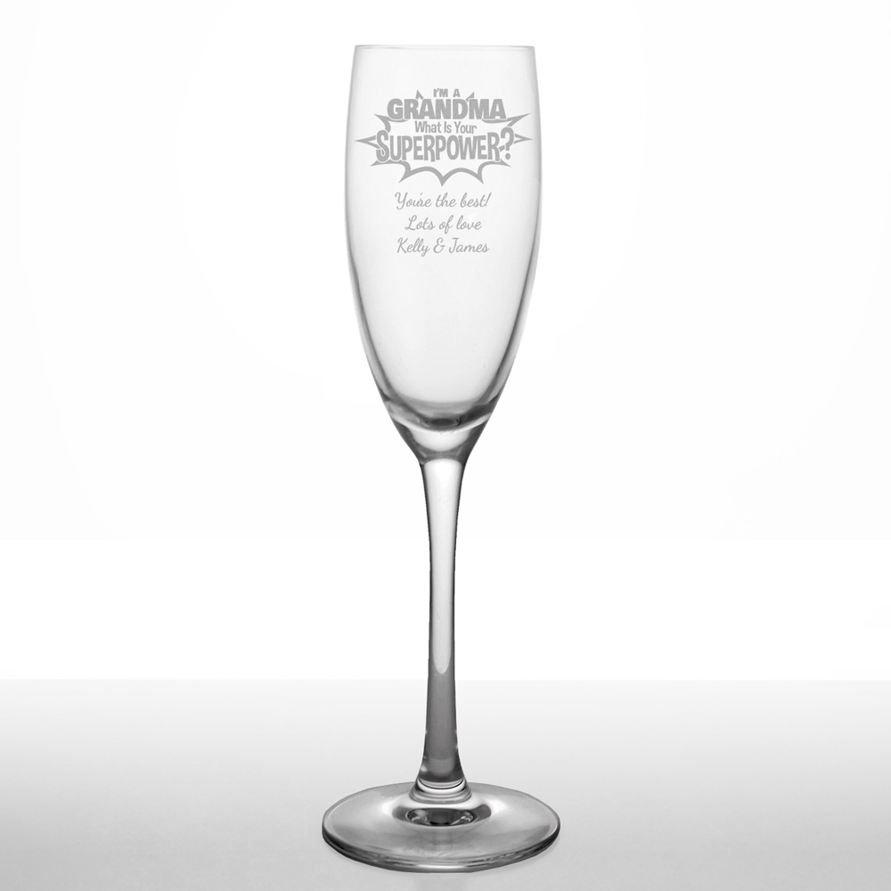 Personalised Superpower Grandma Champagne Flute - Click Image to Close