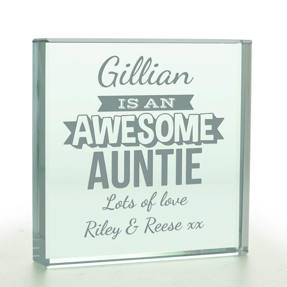 Personalised Awesome Auntie Glass Token - Click Image to Close