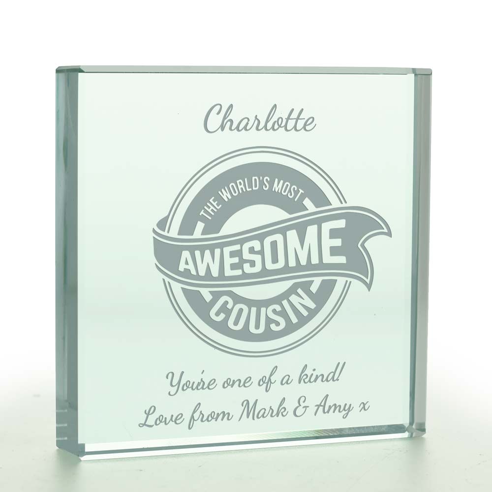 Personalised Awesome Cousin Glass Token - Click Image to Close