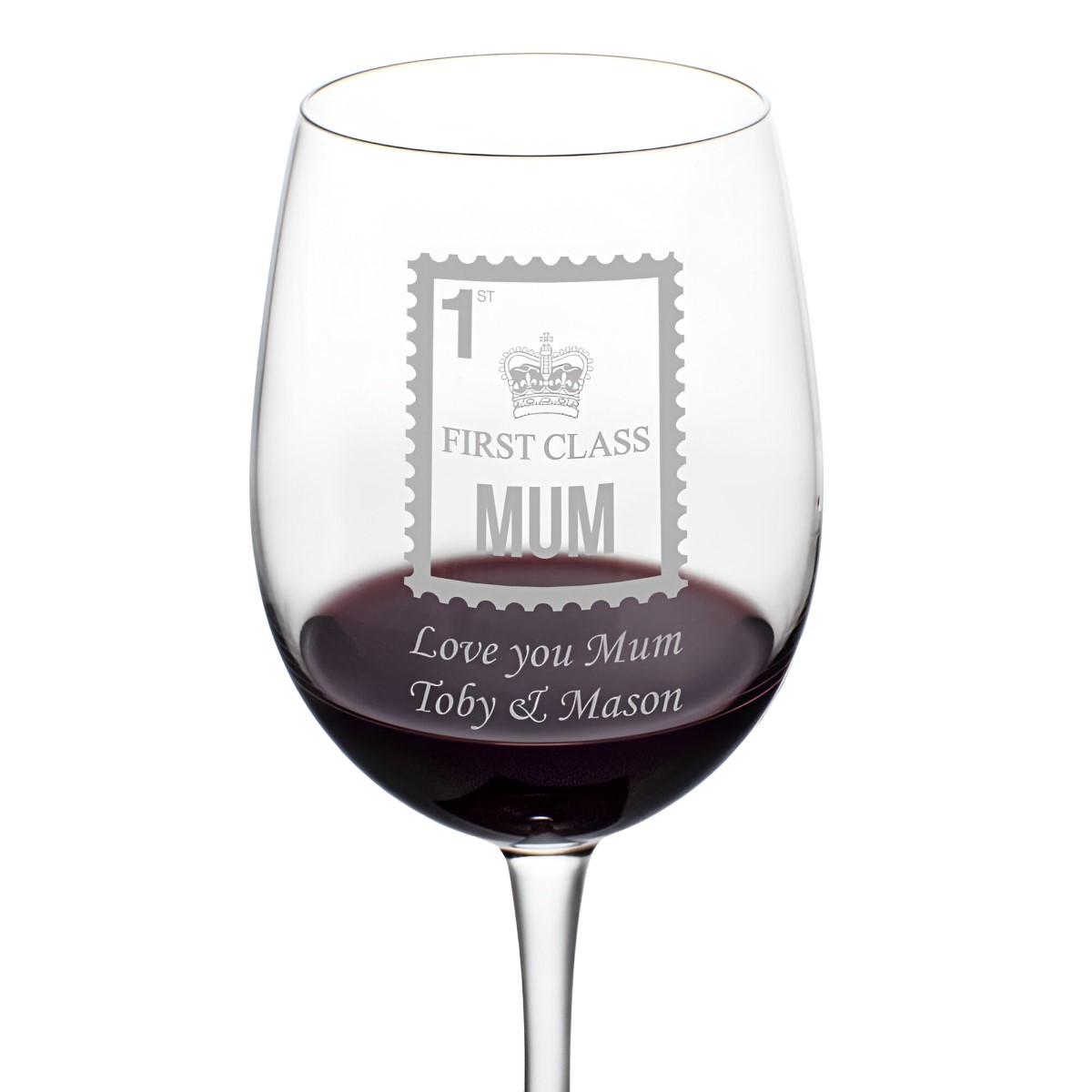 Personalised First Class Mum Wine Glass