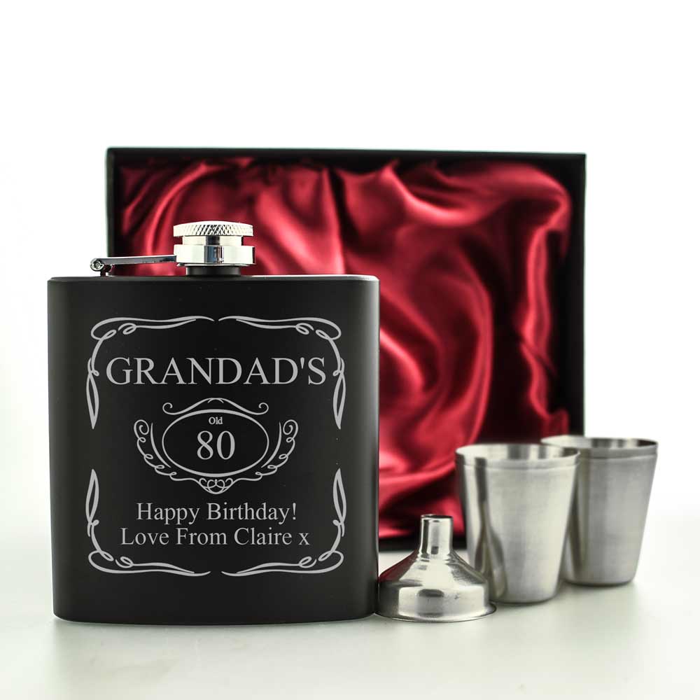 Personalised Whisky Black Hip Flask Set - Click Image to Close