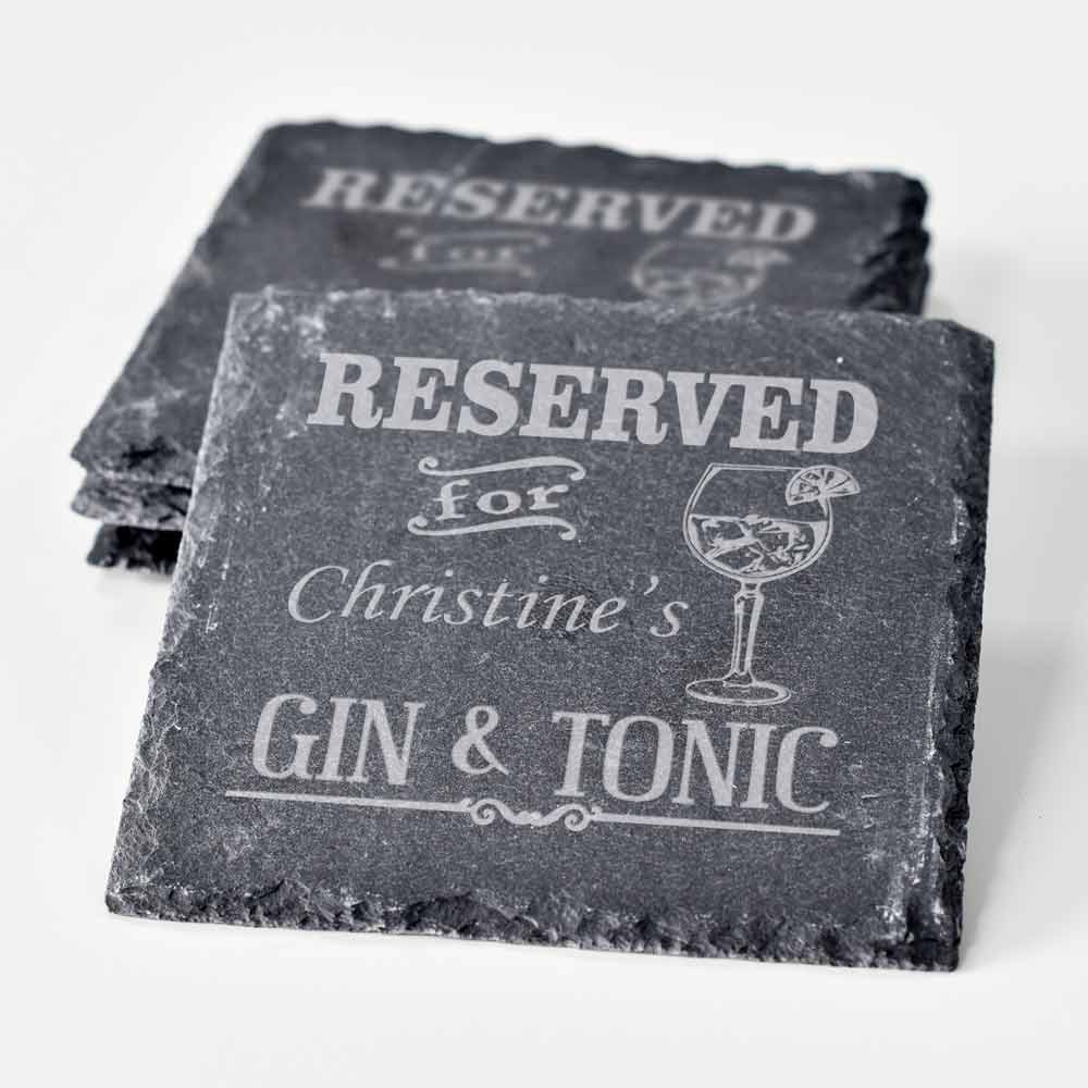Personalised Gin & Tonic Slate Coaster Set - Click Image to Close