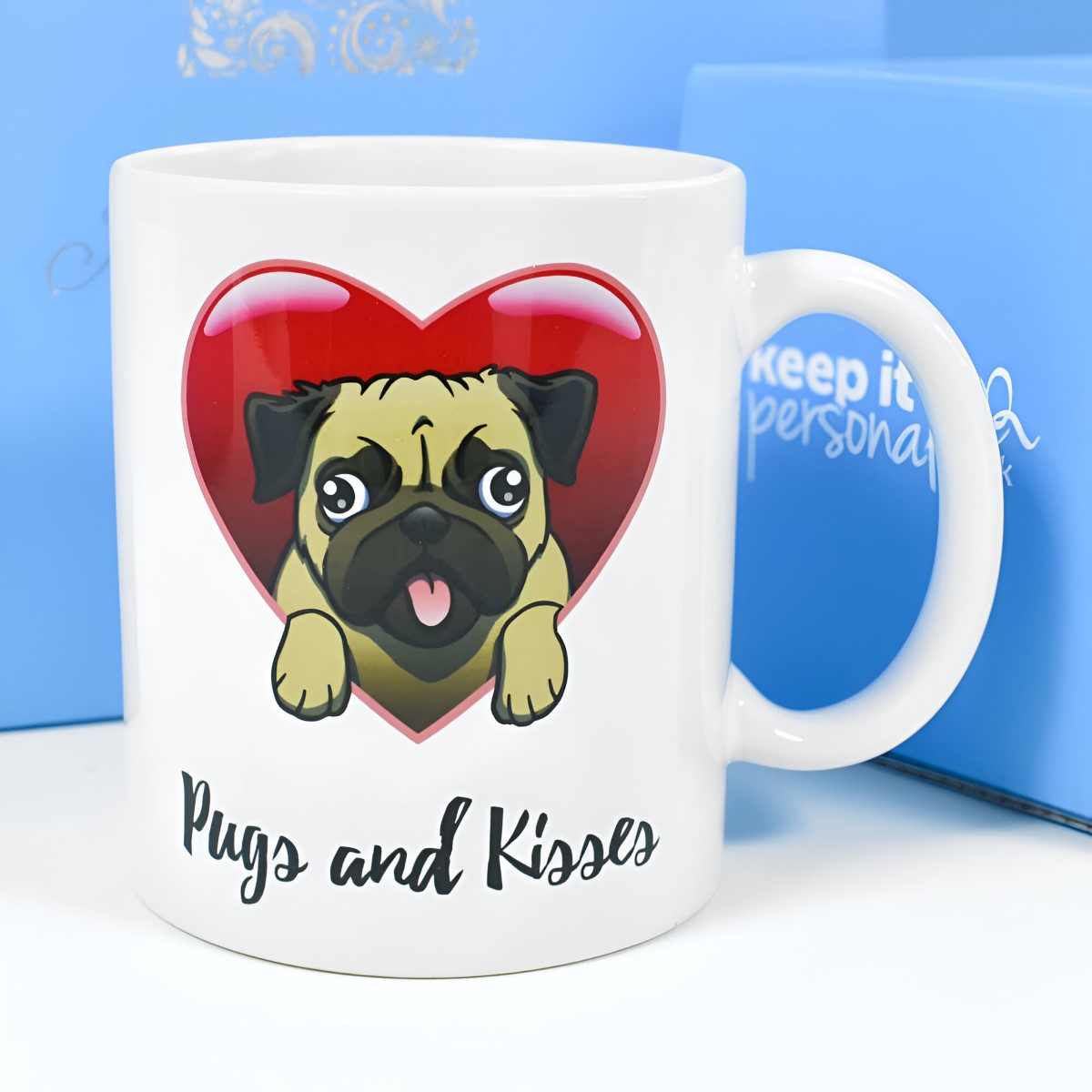 Personalised Mug - Pug Love Heart - Click Image to Close