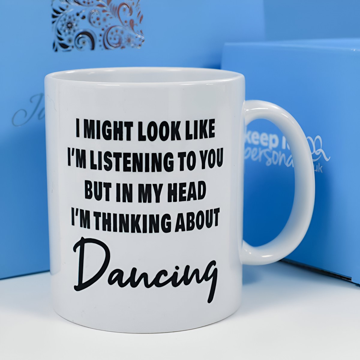 Personalised I'm Thinking About Mug - Black - Click Image to Close