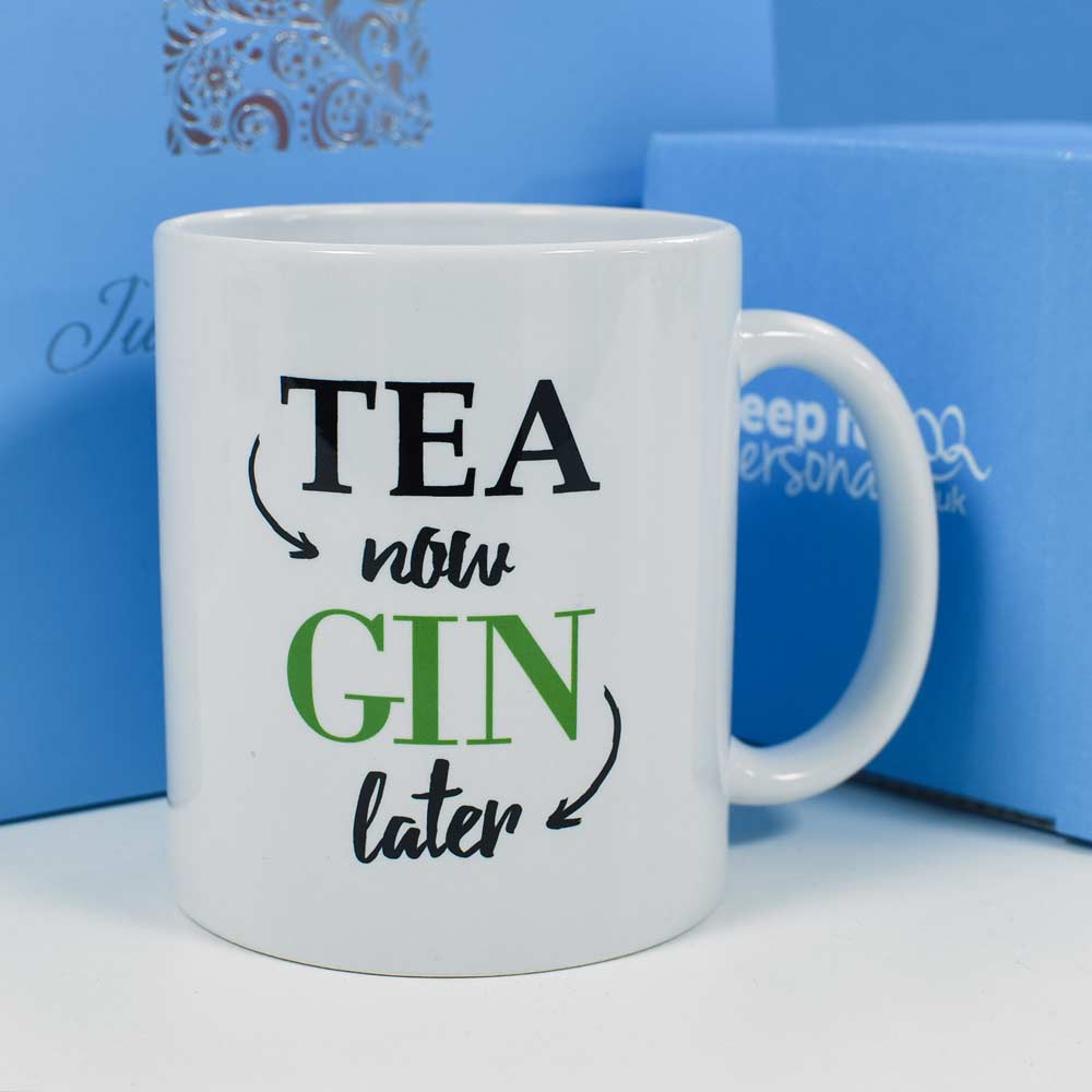 Personalised Mug - Tea Now Gin Later - Click Image to Close