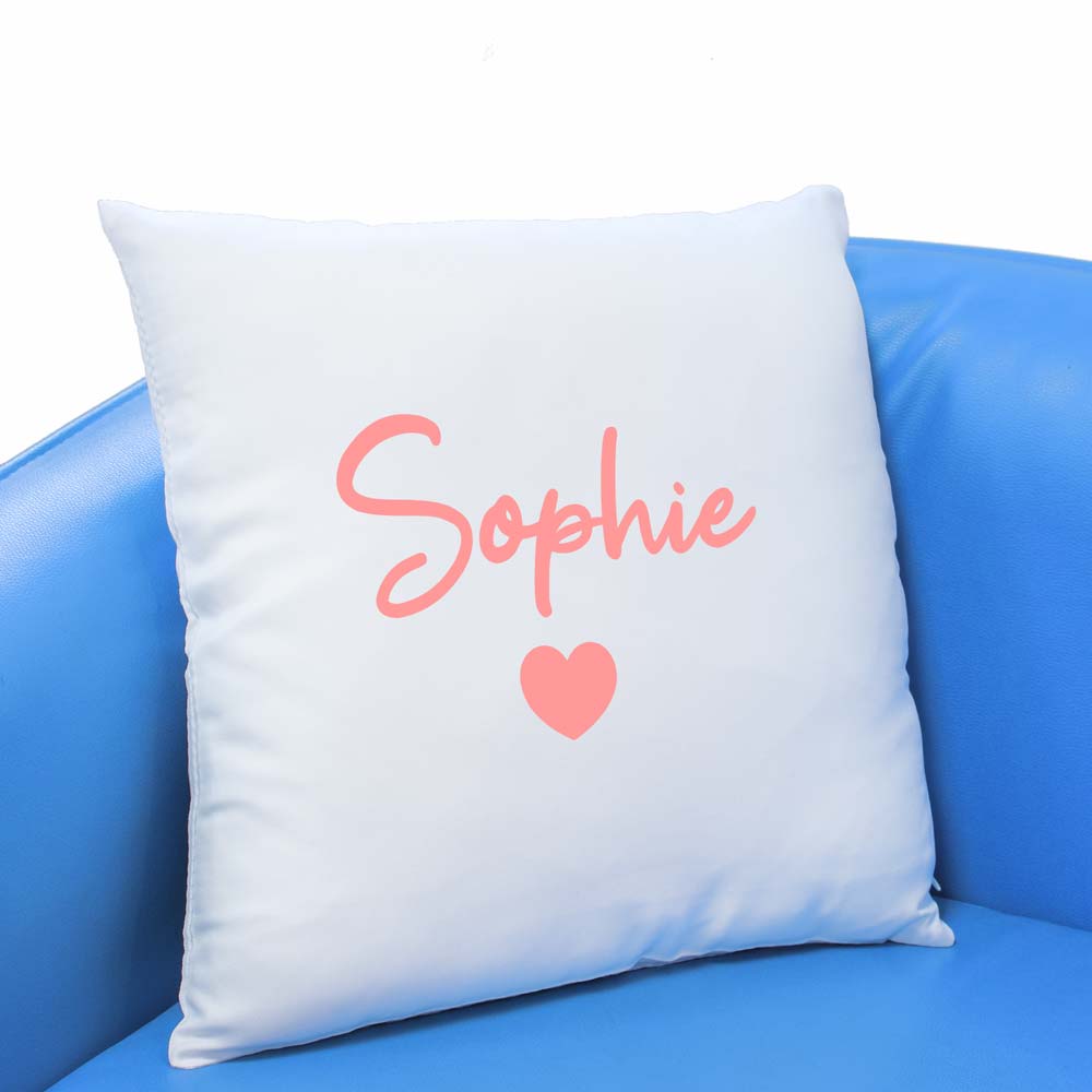 Personalised Cushion - Pink Heart Any Name - Click Image to Close