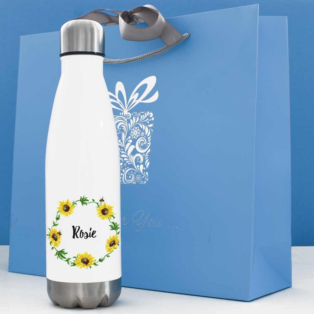 Personalised Water Bottle 500ml - Sunflowers - Click Image to Close